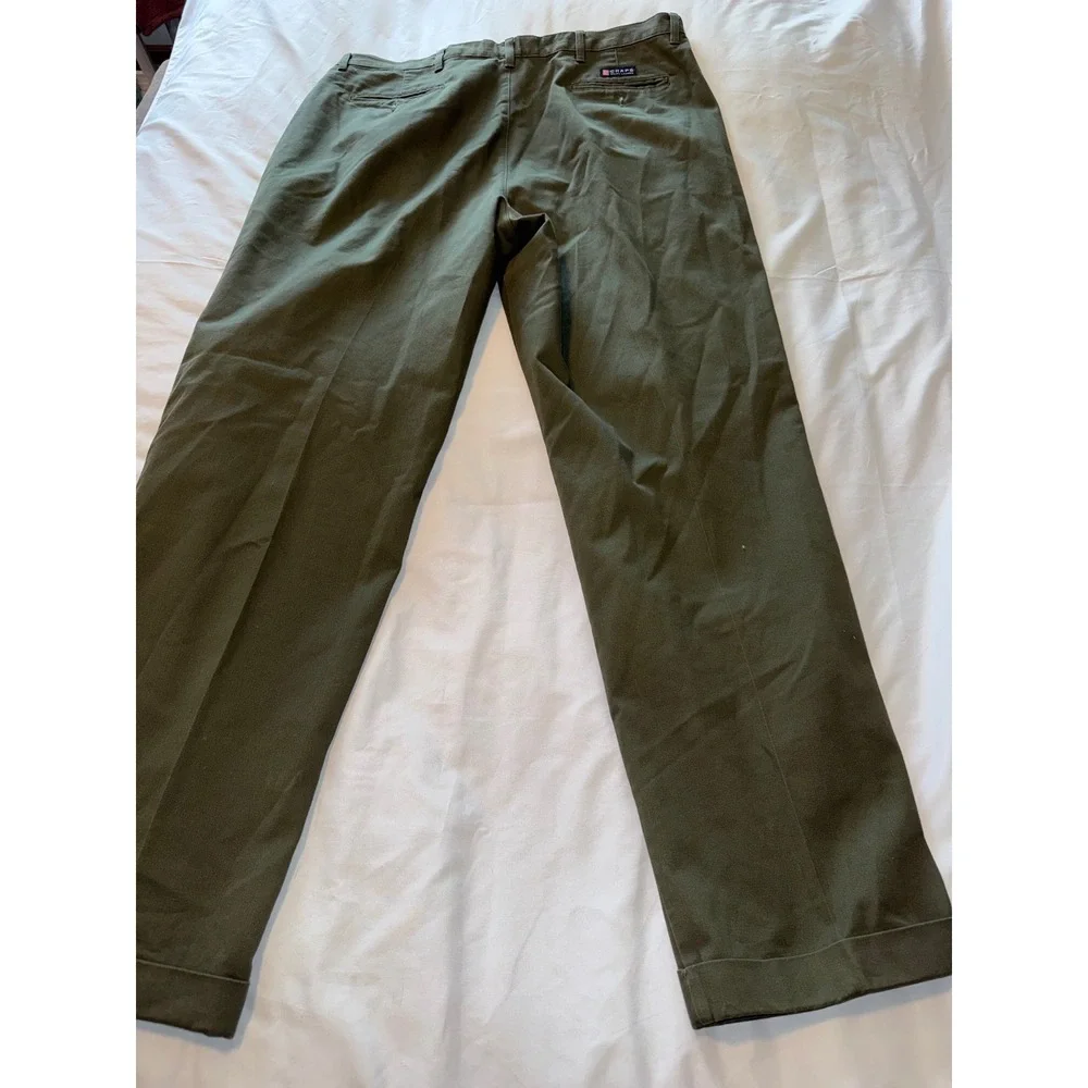 Chaps Ralph Lauren Mens 40x34 Pleated Chino Pants Olive Green Cuffed Trousers